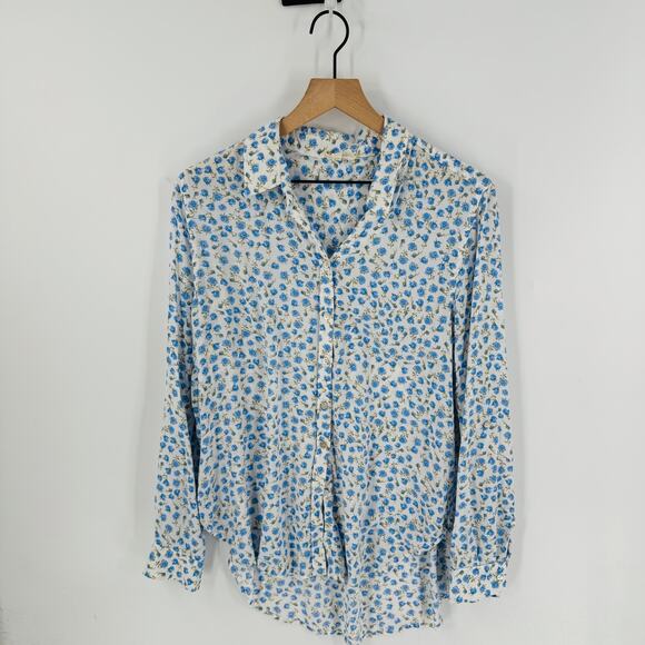 Jane and Delancey White Powder Blue Cottage Feminine Layering Top Size Large - Picture 6 of 6